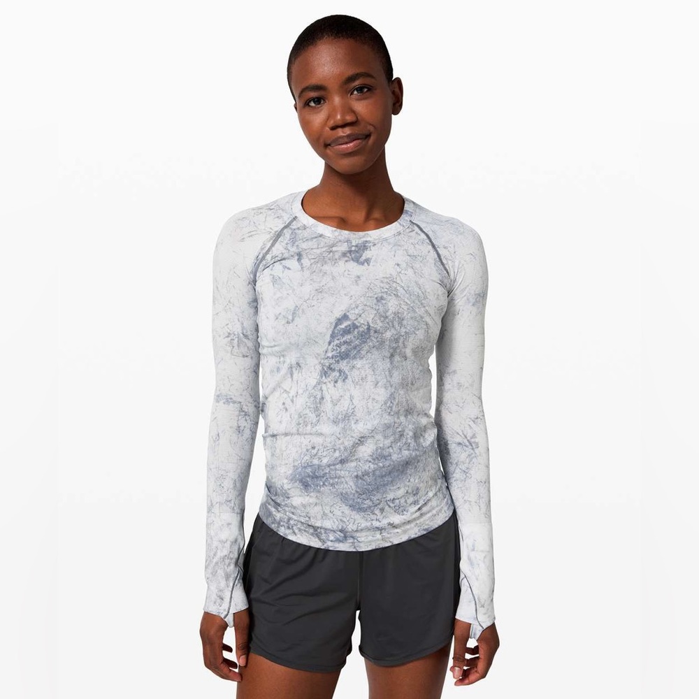 Lululemon swiftly tech 2.0 tie dye white gray black long sleeve tee size 6
